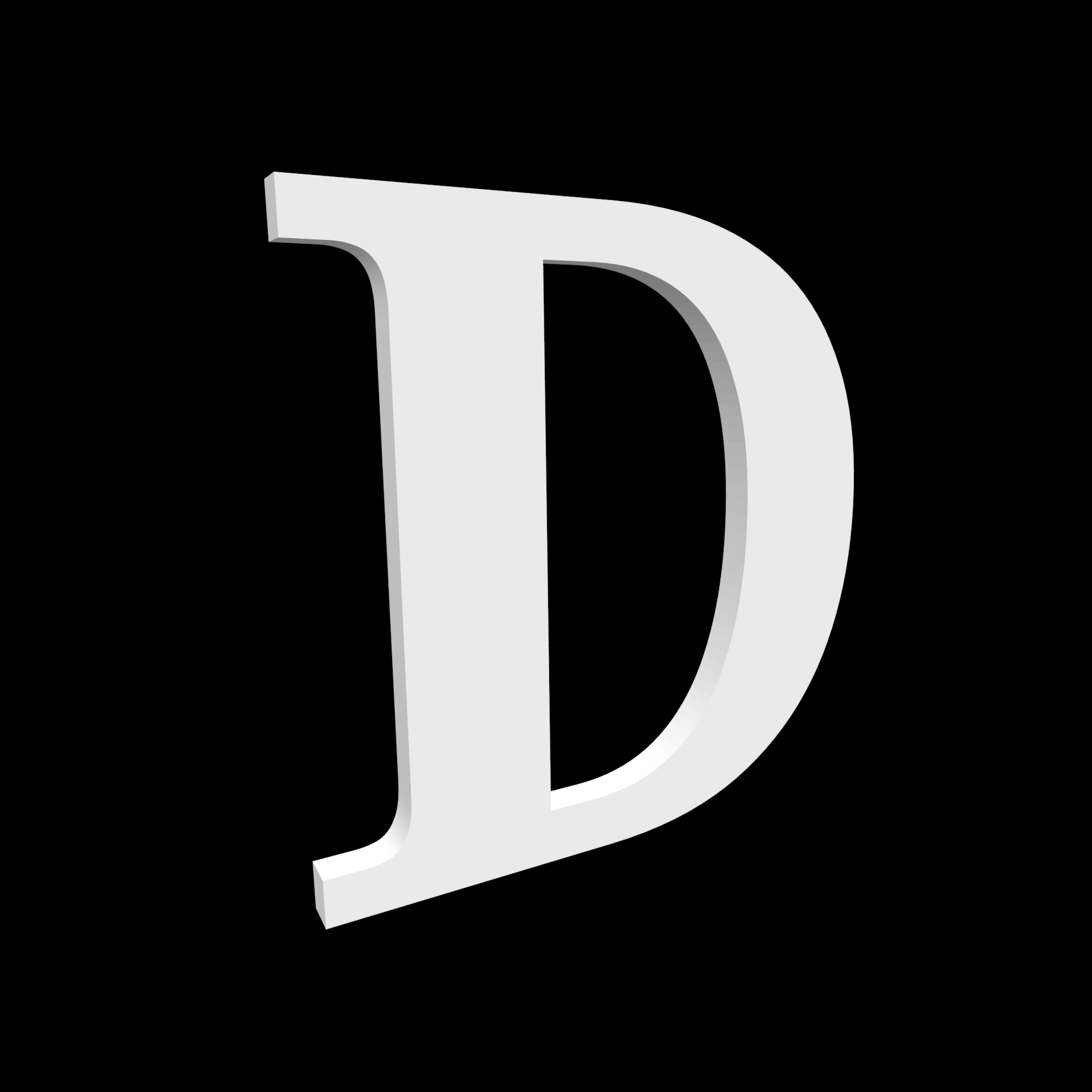 Domácí písmeno D - Noto Serif - výška 170 mm - hloubka 10 mm