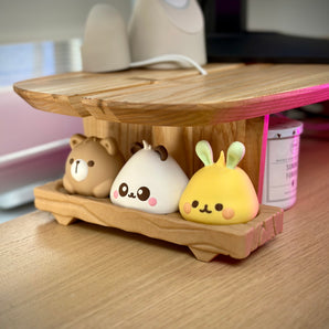 Kawaii Zvířecí Bao Figury na Dřevěném Bloku