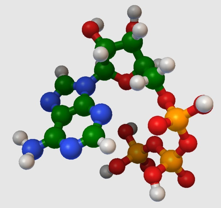 Molekulární model - ATP (adenintrifosfát) - model v atomovém měřítku