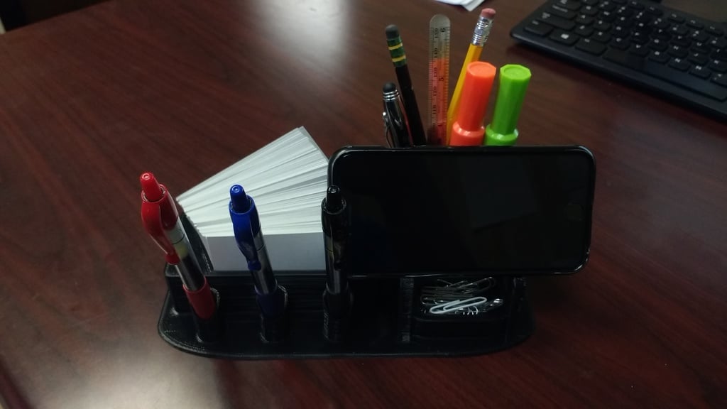 Stolní organizér Remix s držákem na pero, držákem telefonu, držákem vizitky a přihrádkou na kancelářské sponky