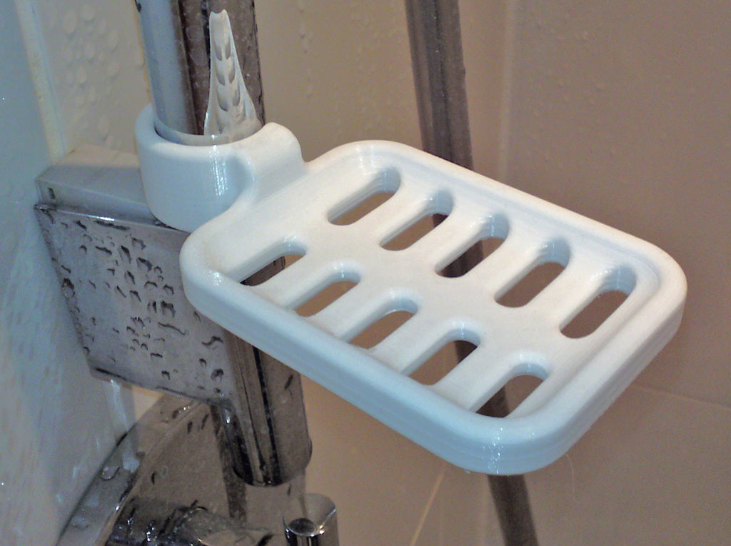 Bezpečný a nastavitelný držák mýdla pro sprchovou tyč