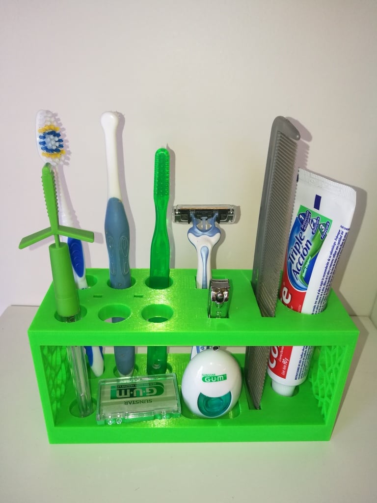 Koupelnový organizér s prostorem pro 6 zubních kartáčků a různé doplňky