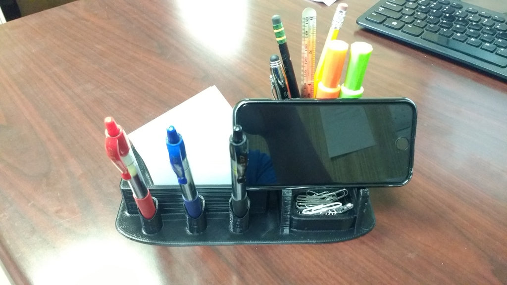 Stolní organizér Remix s držákem na pero, držákem telefonu, držákem vizitky a přihrádkou na kancelářské sponky