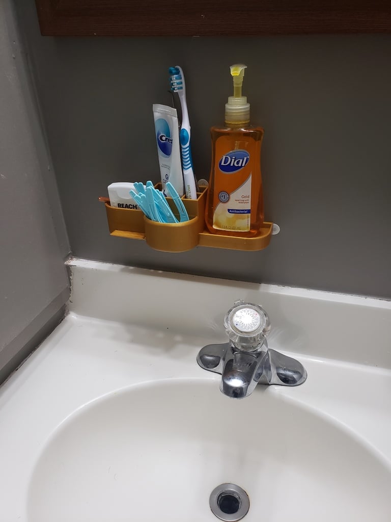 Koupelnový organizér s držákem na mýdlo a zubní kartáček