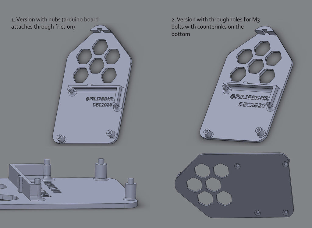 Arduino Uno a držák na velké chlebové prkénko (2 verze: s výstupky a otvory pro šrouby M3)