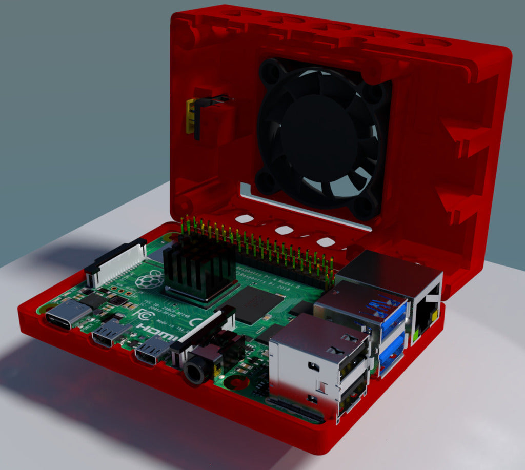 Kryt Raspberry Pi 4 s tlačítkem a ventilátorem