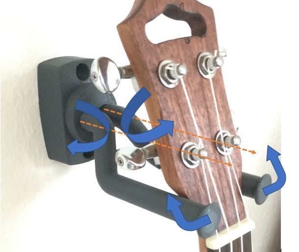 Univerzální nástěnný držák pro kytaru s gravitačním držením a pohyblivými částmi
